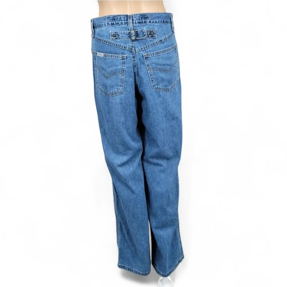 Zena Vintage Wide Straight Leg Blue Denim Jeans Back Waist Cinch Tab Baggy 90s